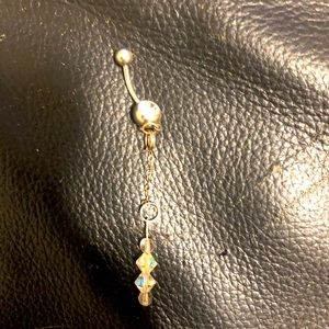 Feminine clear crystal dangling belly ring